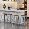 Alunaune 26" Metal Counter Height Bar Stools Set of 4 Industrial Backless Kitchen Patio Counter Stool Stackable Barstools Wood Top-Silver view 1