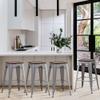 Alunaune 26" Metal Counter Height Bar Stools Set of 4 Industrial Backless Kitchen Patio Counter Stool Stackable Barstools Wood Top-Silver view 3