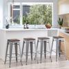 Alunaune 26" Metal Counter Height Bar Stools Set of 4 Industrial Backless Kitchen Patio Counter Stool Stackable Barstools Wood Top-Silver view 4