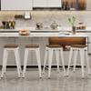 Alunaune 24" Metal Bar Stools Set of 4 Industrial Backless Counter Height Barstools Kitchen Patio Stool Stackable with Wooden Seat- White view 3