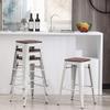 Alunaune 26" Metal Bar Stools Set of 4 Industrial Backless Counter Height Barstools Stackable Kitchen Patio Stool Wood Top-White view 4