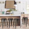 Alunaune 26" Metal Bar Stools Set of 4 Stackable Counter Height Barstools Backless Industrial Kitchen Bar Chairs with Wooden Seat-Matte Black view 3