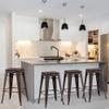 Alunaune 26" Metal Counter Height Bar Stools Set of 4 Backless Stackable Industrial Kitchen Patio Stool Bar Chairs with Wooden Seat-Rusty view 3