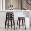 Alunaune 26" Metal Counter Height Bar Stools Set of 4 Backless Stackable Industrial Kitchen Patio Stool Bar Chairs with Wooden Seat-Rusty view 4