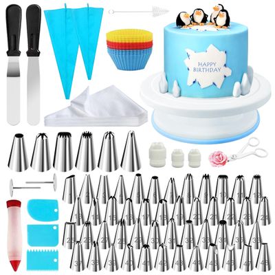 Cake Decorating Supplies180 Set,Steel Piping Frosting Tips For Beginners With Cake Turntable Icing SpatulaCake Spatula,baking tools and accessories for cakes Cake Spinner for decorating