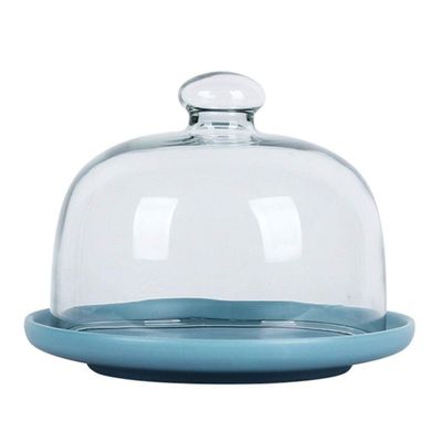 6/8/10 Inch Cake Box, Ceramic Dessert Bread Plate and Glass Lid Home Sandwich Dust Dome Kitchen Fruit Preservation Cover Blue (Color : Blue, Size : 262620CM)