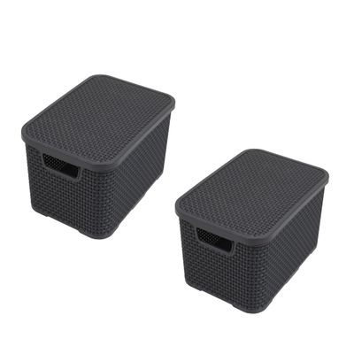 BranQ - Home essential Wicker Basket Set of 3 Size M 10 L, Plastic PP, Charcoal, 28,8x19,7x16,2 cm (LxBxH)