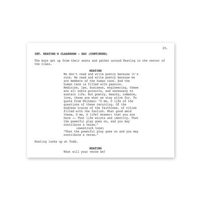 Dead Poets Society "Verse" Screenplay POSTER! (up to 24" x 36") - Minimal - Film - Script - Writing - Acting - Robin Williams - Teacher