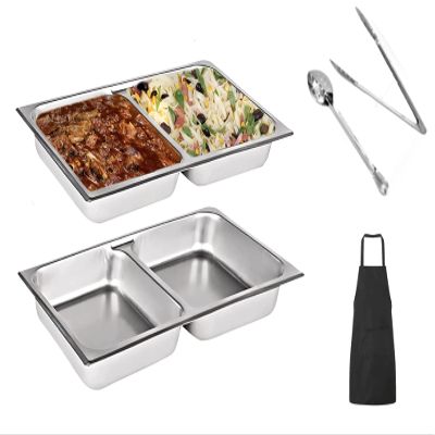 2 Pack ChefQ Full Size 2.5 Deep Inch Divider Food Pan Perfect Fit For a 8qt Chafing Dish - Anti-Jam Stainless Steel Steam Table/Sectional Hotel Pan