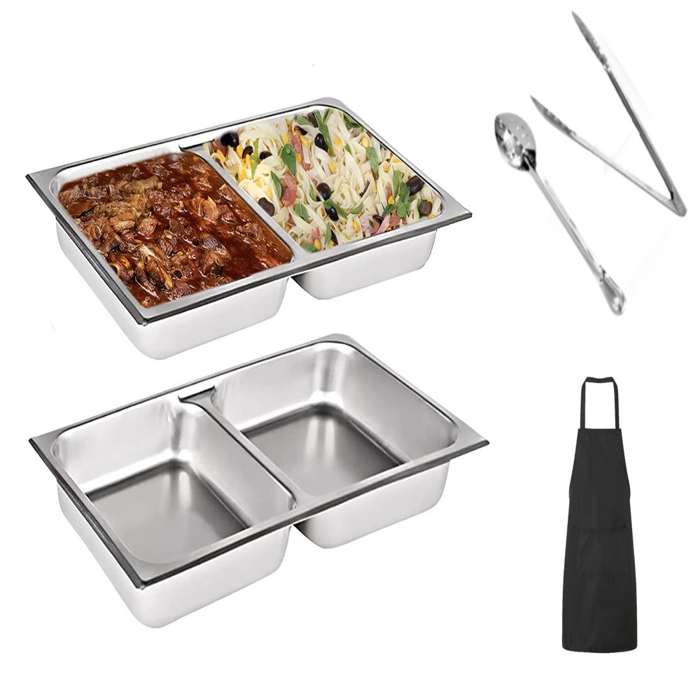 2 Pack ChefQ Full Size 2.5 Deep Inch Divider Food Pan Perfect Fit For a 8qt Chafing Dish - Anti-Jam Stainless Steel Steam Table/Sectional Hotel Pan