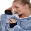 Aemicion Blanket Hoodie for Adults,Sherpa Soft Warm Thick Oversized Wearable Sweatshirt Hooded Blanket for Women Men-Blue Grey view 2