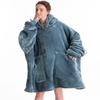 Aemicion Blanket Hoodie for Adults,Sherpa Soft Warm Thick Oversized Wearable Sweatshirt Hooded Blanket for Women Men-Blue Grey view 3