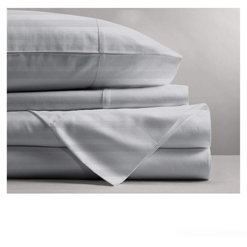 800 Thread Count- 5Pcs Split Sheets Set Silver Stripe 100% Cotton Bed Sheets, Split King Sheets Sets for Adjustable Beds, Split Fitted Sheet, Fits Mattress Upto 15" Deep Pockets