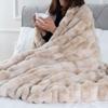 BATTILO HOME Ruched Luxurious Soft Beige Faux Fur Throw Blanket Fuzzy Plush Elegant with Reversible Mink Blanket for Sofa,Chair, Couch, Living Room, Home Decorative Blanket Tie dye (Beige, 50"x60") view 4