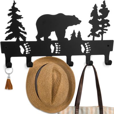 Suwimut Coat Rack Wall Mount, Black Metal Bear Coat Hook Key Holder for Hanging, Decorative Animal Theme Cabin Coat Hanger with 6 Hooks for Towel, Clothes, Hat, Bathroom, Entryway, Bedroom