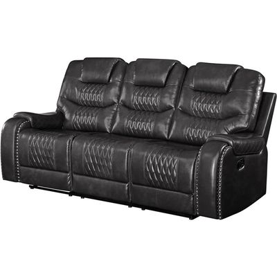 Acme Braylon Faux Leather Tufted Motion Reclining Sofa in Magnetite Black