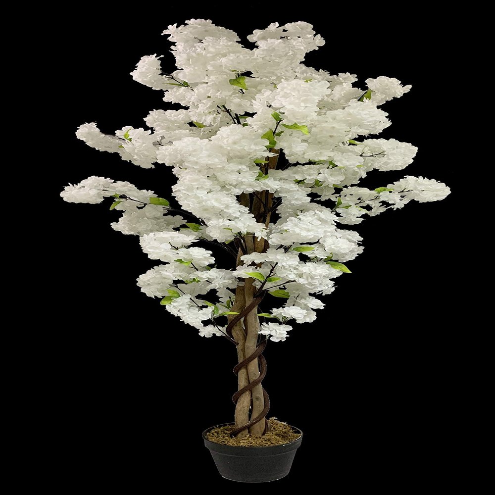 AMERIQUE 5 Feet Gorgeous & Lifelike White Cherry Blossom Artificial Tree, with Nursery Pot, Real Touch Tech. (AMS30389)