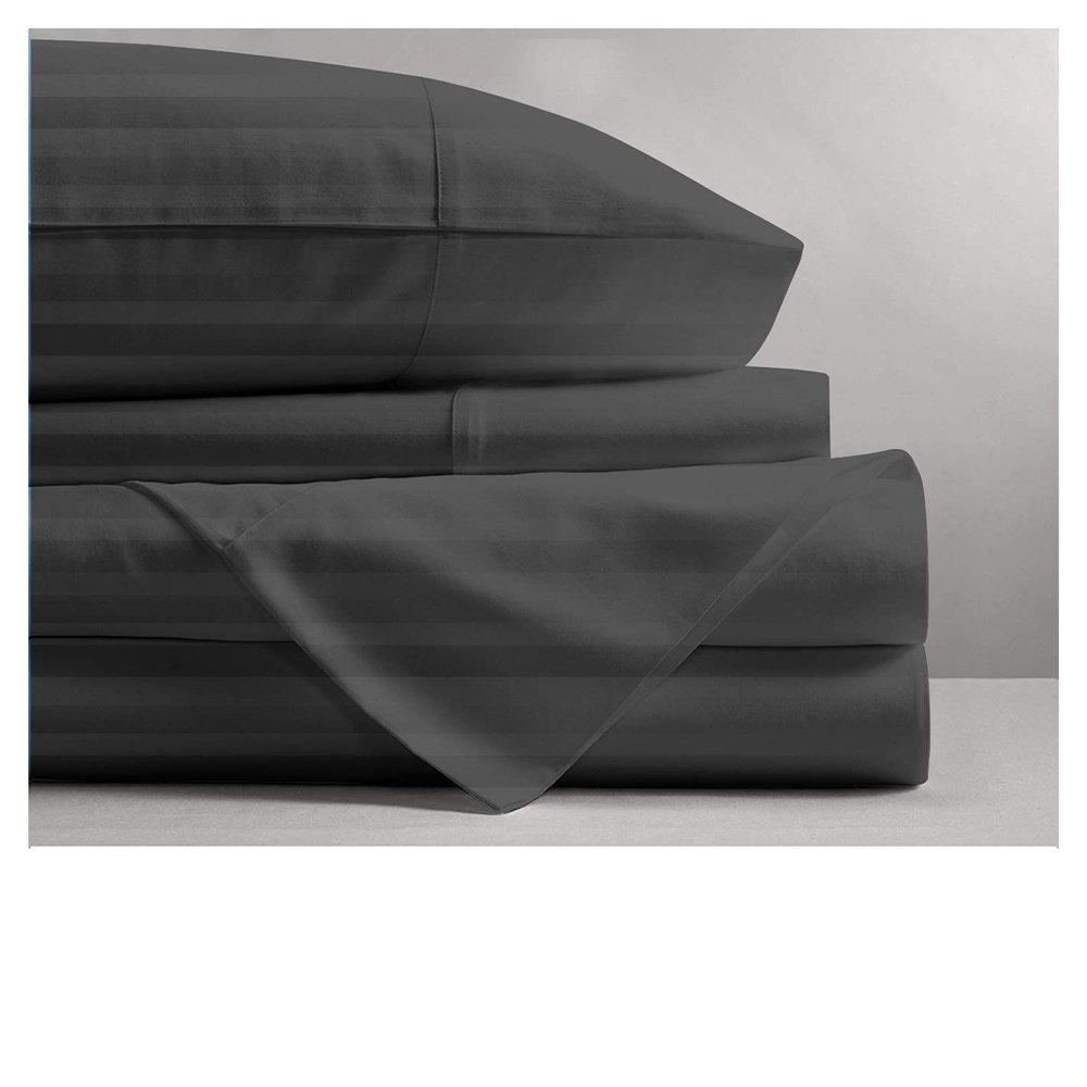 800 Thread Count- 5Pcs Split Sheets Set Grey Stripe 100% Cotton Bed Sheets, Split King Sheets Sets for Adjustable Beds, Split Fitted Sheet, Fits Mattress Upto 15" Deep Pockets