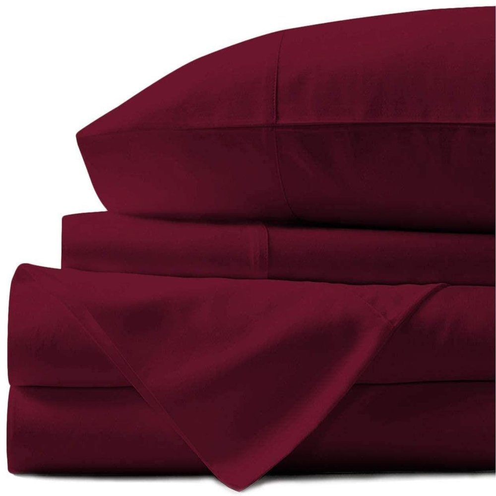 800 Thread Count- 5Pcs Split Sheets Set Burgundy 100% Cotton Bed Sheets, Split King Sheets Sets for Adjustable Beds, Split Fitted Sheet, Fits Mattress Upto 15" Deep Pockets