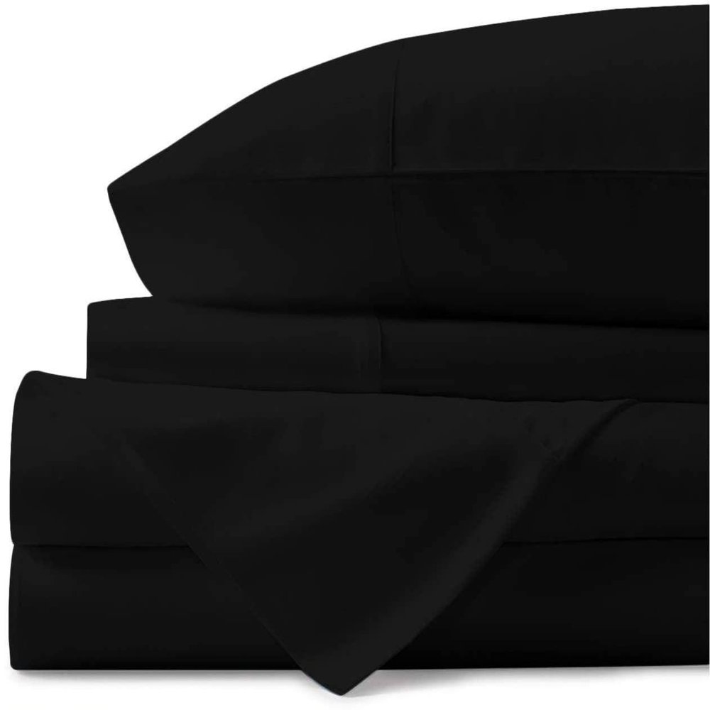 800 Thread Count- 5Pcs Split Sheets Set Black 100% Cotton Bed Sheets, Split King Sheets Sets for Adjustable Beds, Split Fitted Sheet, Fits Mattress Upto 15" Deep Pockets