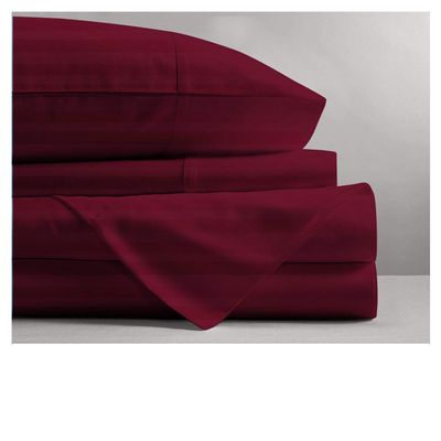 800 Thread Count- 5Pcs Split Sheets Set Burgundy Stripe 100% Cotton Bed Sheets, Split California King Sheets Sets for Adjustable Beds, Split Fitted Sheet, Fits Mattress Upto 15" Deep Pockets