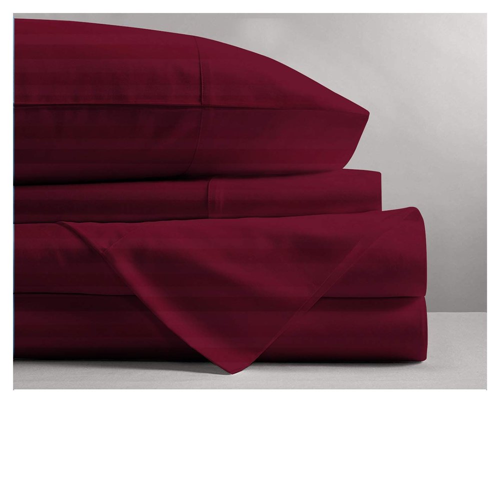 800 Thread Count- 5Pcs Split Sheets Set Burgundy Stripe 100% Cotton Bed Sheets, Split California King Sheets Sets for Adjustable Beds, Split Fitted Sheet, Fits Mattress Upto 15" Deep Pockets