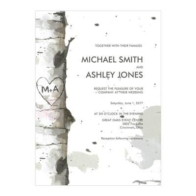 ajinvites Wedding Invitations Rustic Country Engraved Heart in Tree Wedding Invitations with RSVP Option Quantity of 50