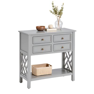 Alaterre Furniture Coventry 32" Wood Entryway Console Table with 4 Drawers and Open Shelf Narrow Accent Table with Side Cut-Out Detail for Hallway, Living Room, or Apartment (Gray)