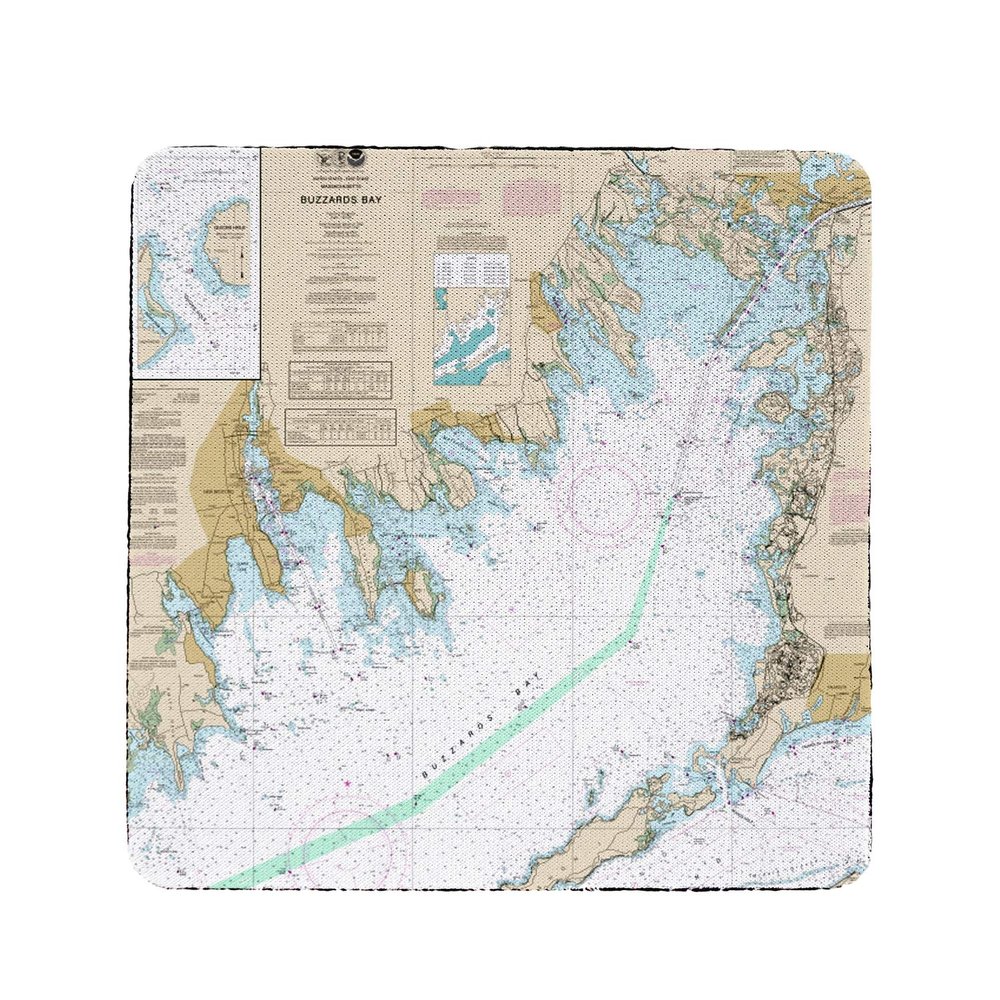 Betsy Drake Buzzards Bay, MA Nautical Map Coaster Set of 4