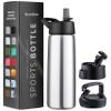 FineDine Triple Walled, Insulated Water Bottles with Straw - 25 Oz Stainless Steel Metal Bottle W/ 3 Leak Proof Lids - For Travel, School, Sports, Gym / Men, Women & Kids - Brushed Stainless Steel view 1