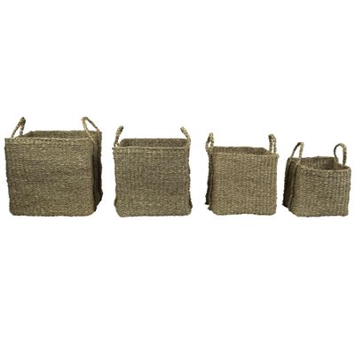 Rustic Square Wicker Table and Floor Baskets - Set of 4