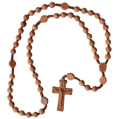 IHM Imports Sine Cera Light Jujube Wood 5 Decade Catholic Rosary, Double-sided Laser Engraved Centerpiece, Cross Shaped Our Father Beads and Smooth 8mm Beads
