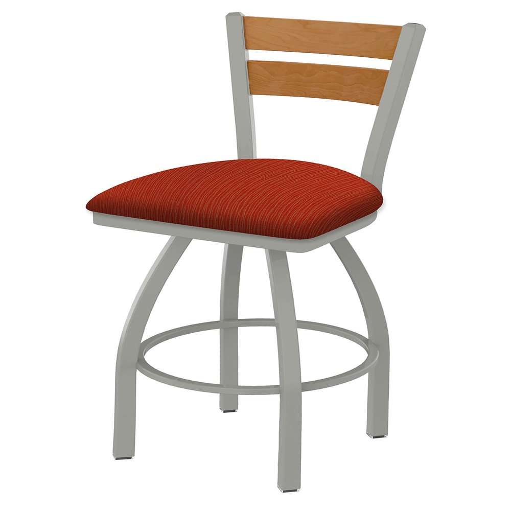 832 Thor 25" Swivel Counter Stool with Anodized Nickel Finish, 2 Piece Medium Wood Back, and Graph Poppy Seat