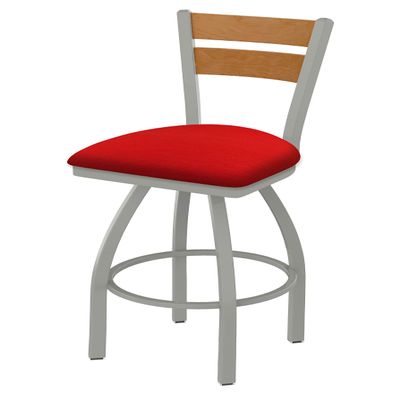 832 Thor 25" Swivel Counter Stool with Anodized Nickel Finish, 2 Piece Medium Wood Back, and Canter Red Seat