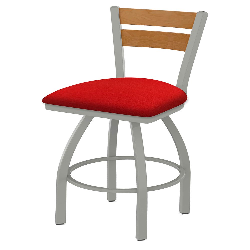 832 Thor 25" Swivel Counter Stool with Anodized Nickel Finish, 2 Piece Medium Wood Back, and Canter Red Seat