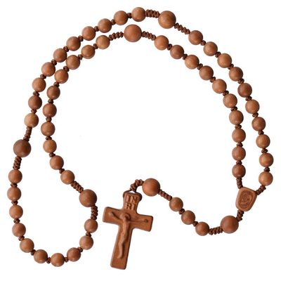 IHM Imports Sine Cera Light Jujube Wood 5 Decade Catholic Rosary, Double-sided Laser Engraved Centerpiece, Smooth 8/10mm Beads