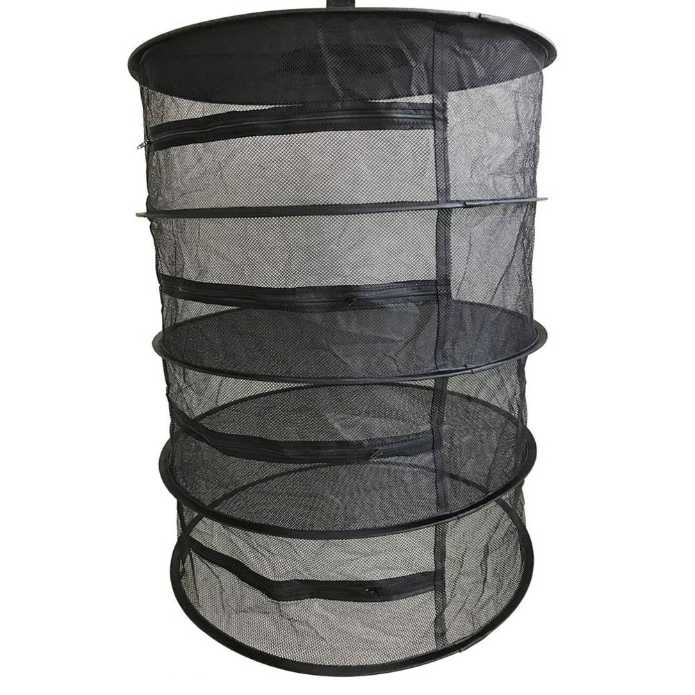 Cabilock Folding Circular Drying Net Zippers Mesh Dryer for Herbs Fruits and Vegetables Convenient Outdoor Hanging Drying Rack Black