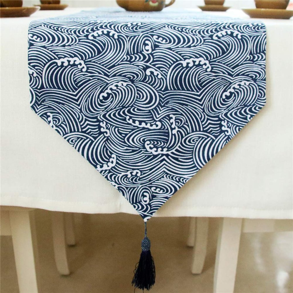 KXMYT Table Runners, Japanese Style Linen Cotton Tablecloths with Tasseled, Non-Slip Heat-Resistant, for Hotel/Kitchen/Party/Meeting Room,A,32200cm