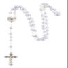 My First Baptism Gift Set for Baby Boy - Silver Metal Filigree Hinged Rosary Box With Light Blue Round Pearl Rosary view 3