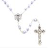 My First Baptism Gift Set for Baby Boy - Silver Metal Filigree Hinged Rosary Box With Light Blue Round Pearl Rosary view 4