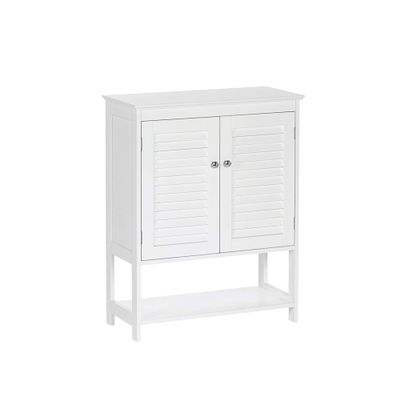RiverRidge Ellsworth 2-Door Floor Cabinet with Open Shelf - Bathroom Storage Cabinet for Towels & Toiletries - White MDF Wood with Shutter Design & Adjustable Interior Shelf