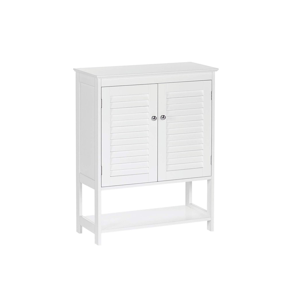 RiverRidge Ellsworth 2-Door Floor Cabinet with Open Shelf - Bathroom Storage Cabinet for Towels & Toiletries - White MDF Wood with Shutter Design & Adjustable Interior Shelf