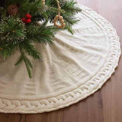 36 Inch Christmas Tree Skirt: Pencil Tree Skirt for 6FT Tree, Braided Cable Knit Cream White Small Tree Skirt, Vintage Tree Skirts, Rustic Farmhouse Christmas Decorations