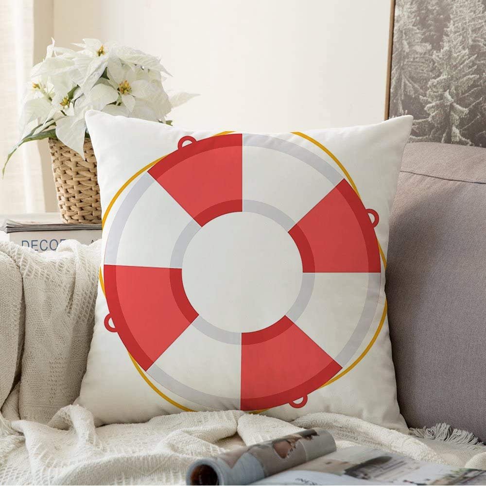 Decorative Square Throw Pillow Cover Life Lifeguard Ring Protection Buoy Swim Signs Circle Symbols Lifesaver Sos Float Abstract White Cushion Covers Pillowcase Home Decor 18x18 Inch