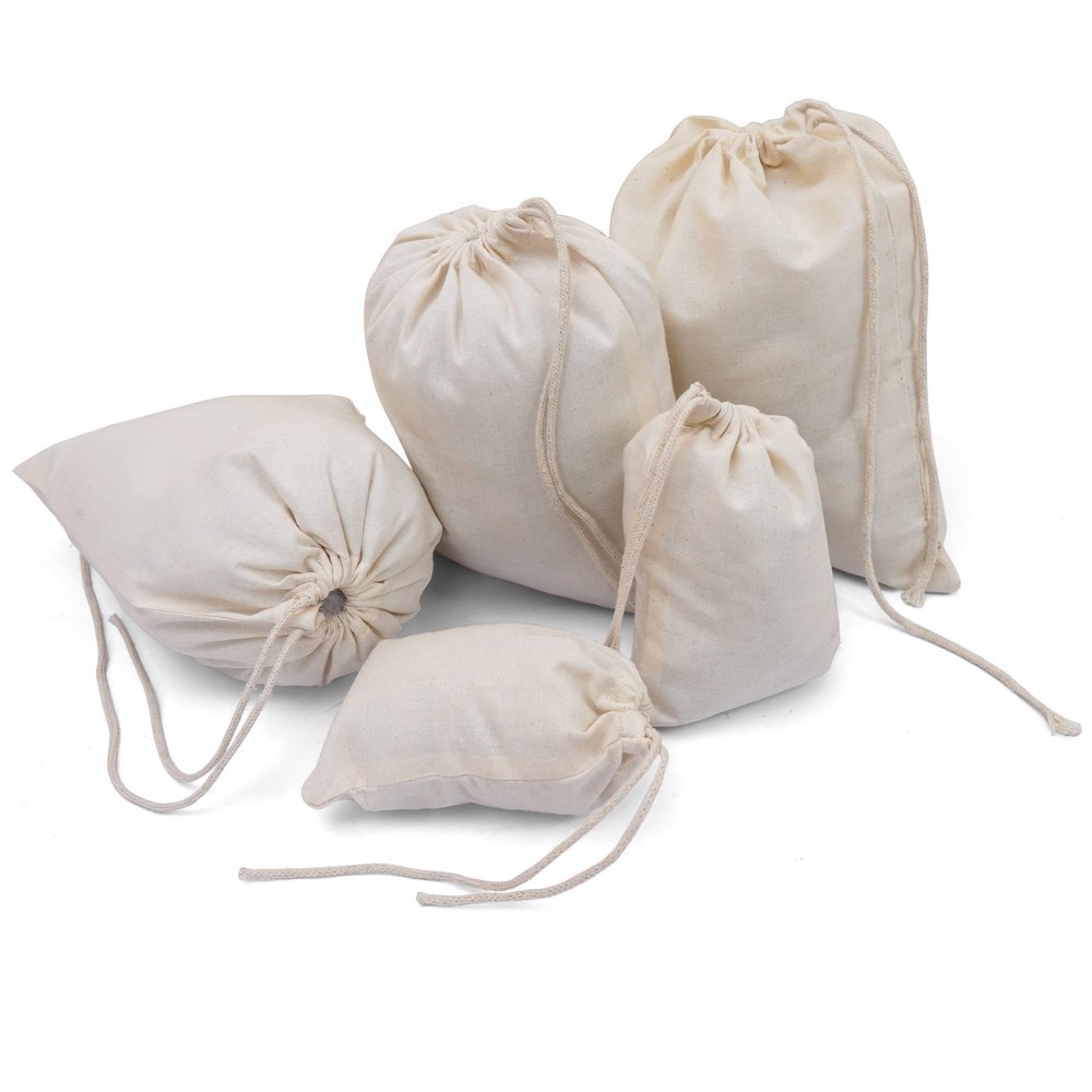 BigLotBags Premium Cotton Muslin Bags, 100% Organic Cotton with Single Drawstring. Premium Quality Reusable Eco-Friendly Natural Muslin Bags. (100, 18 x 20 Inches)