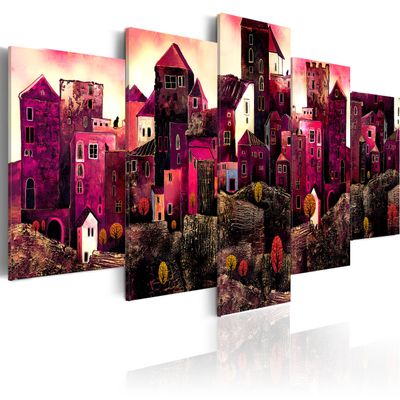 artgeist Textured Canvas Wall Art Colorful Town 80x40 in - 5pcs Painting Canvas Prints Picture Artwork Image Framed Contemporary Modern Photo Wall Home City 020115-4