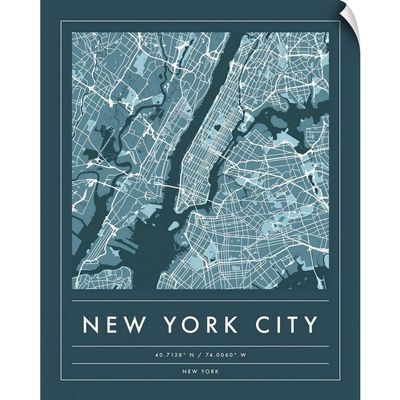 CANVAS ON DEMAND Navy Minimal City Map of New York City Wall Decal, New York City Artwork