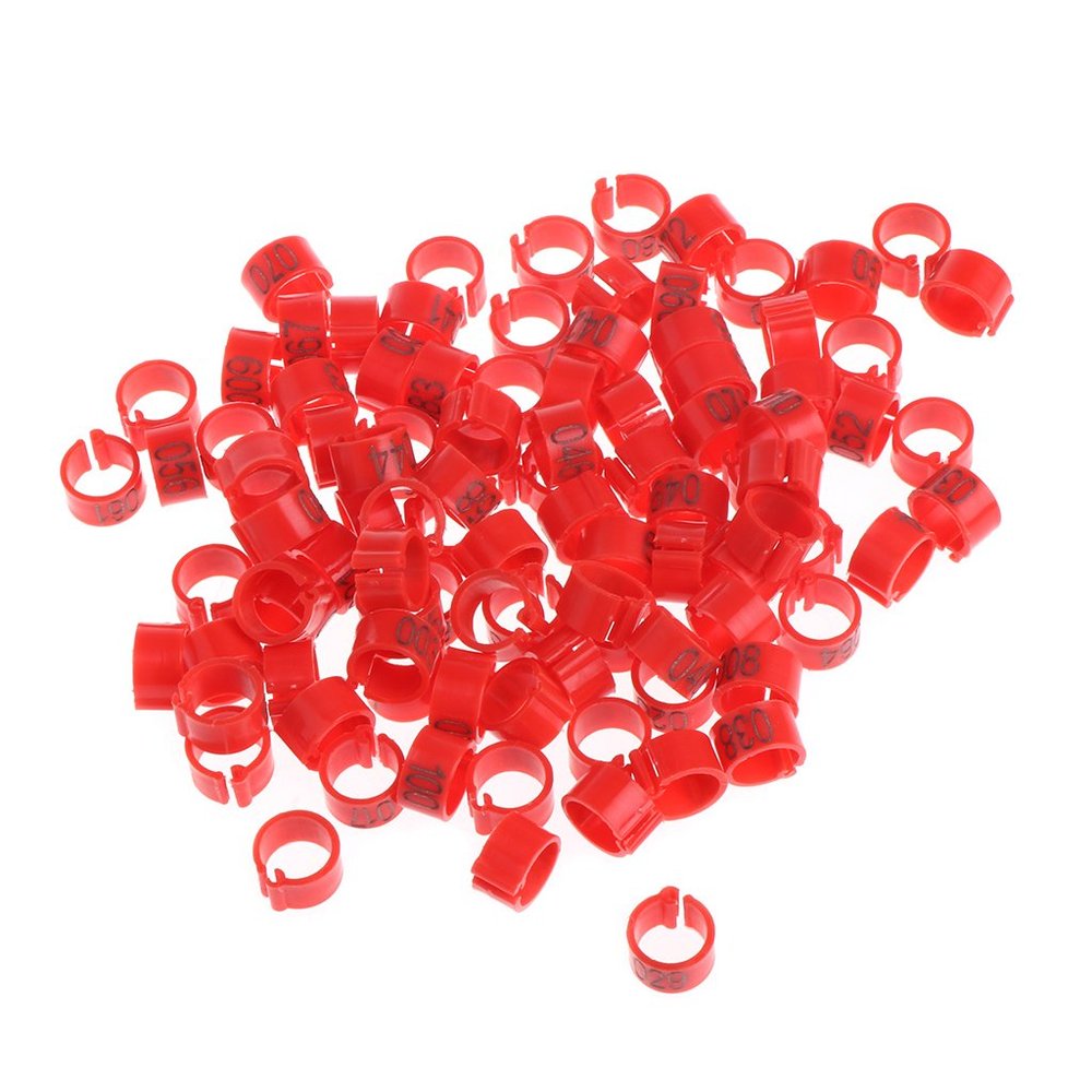 Youngy 100 Pieces 8mm Identify Ring Carrier Pigeon Training Supplies Leg Number Bird Bands - Red