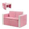 Costzon Kids Couch, 2 in 1 Double Seat Children's Sofa Convert to Table and Two Chairs for School, Storage Space, PVC Surface, Large Soft Kids Preschool Sofa Couch for Boys Girls Gifts (Pink) view 1