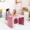 Costzon Kids Couch, 2 in 1 Double Seat Children's Sofa Convert to Table and Two Chairs for School, Storage Space, PVC Surface, Large Soft Kids Preschool Sofa Couch for Boys Girls Gifts (Pink) view 2